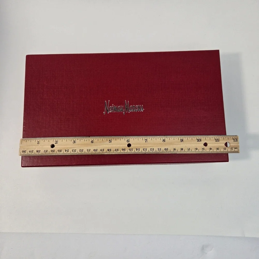Neiman Marcus 2002 Christmas Set 8 Bamboo Napkin Rings & 12 Red Ball Candles Box